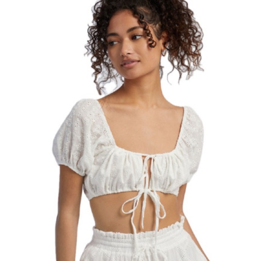 Eyelet Tie Front Crop Top